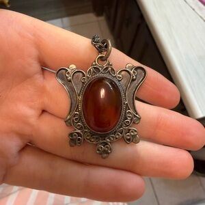 Vintage Bronze Pendant with Amber Stone